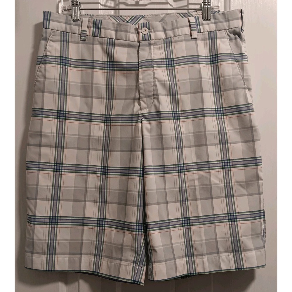 Nike Golf Dri-Fit Shorts Mens 34 Plaid Flat Front Chino Breathable 11in Inseam